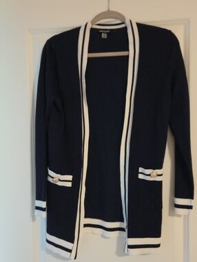 Cable & Gauge Navy Cardigan with White Trim